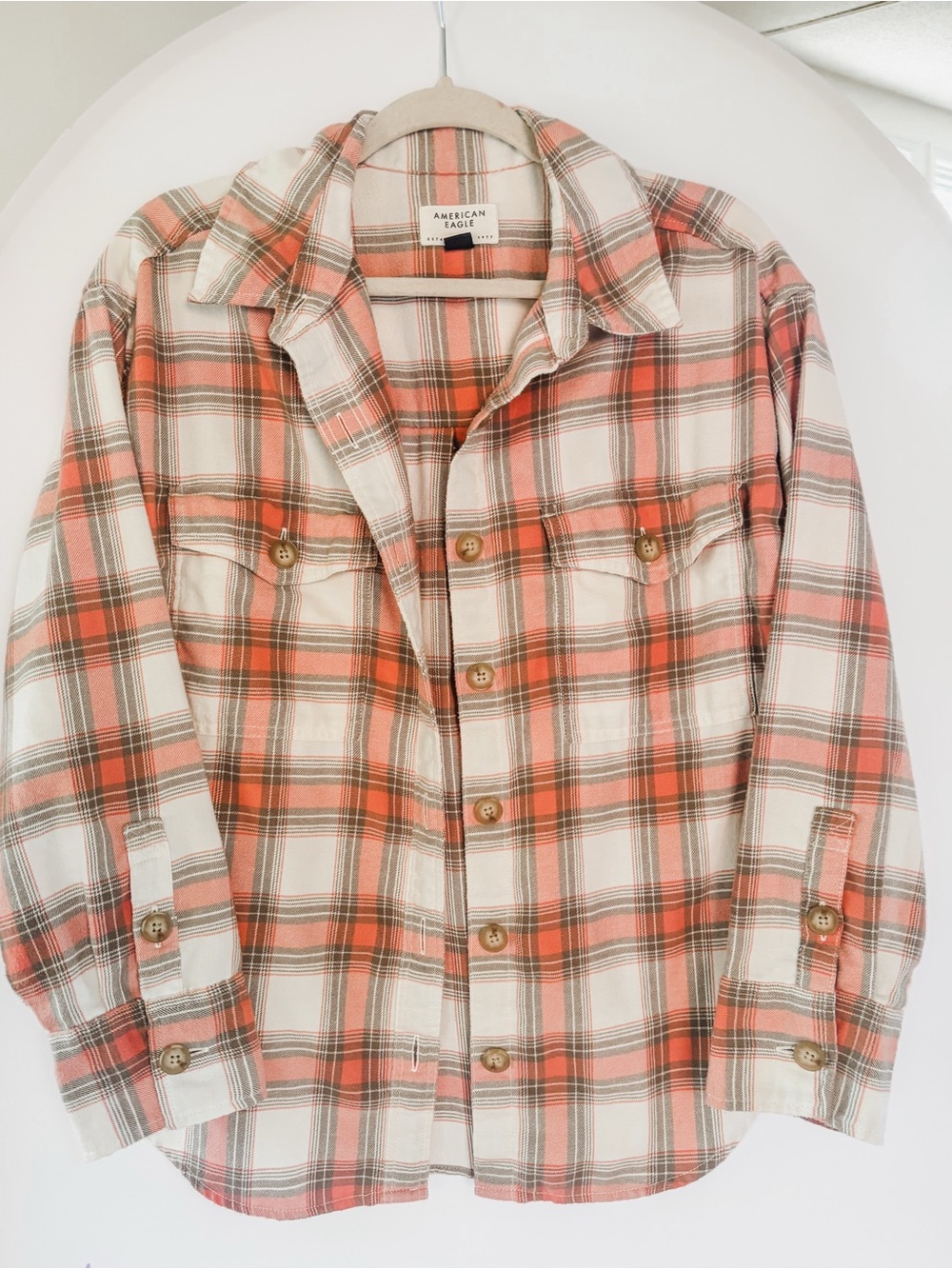 American Eagle Outfitters women's Orange Plaid Button-Up Shirt
